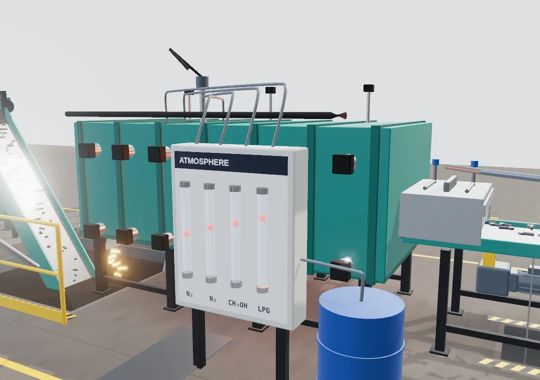 Atmosphere control panel with flow meters for methanol, LPG and nitrogen